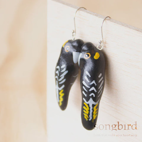 Songbird - Yellow-Tailed Black Cockatoo Earrings - Thailand