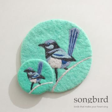 Songbird Superb Fairy Wren & Boronia Felt Coasters - India