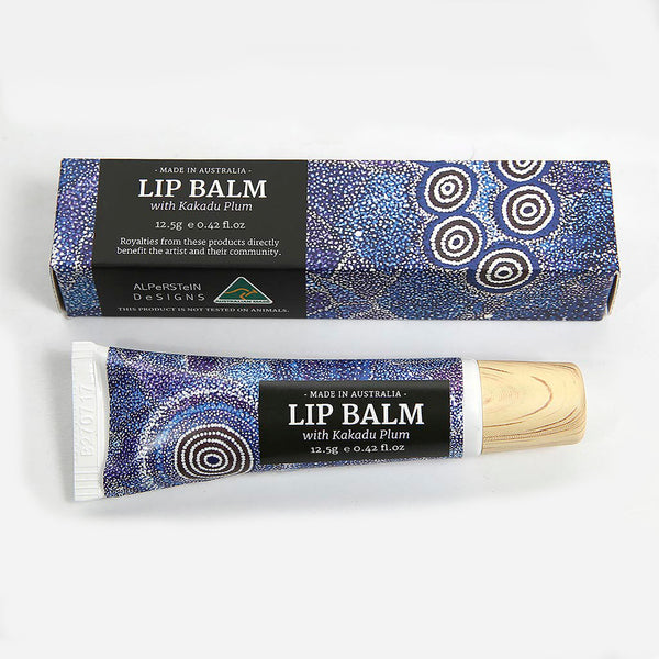 Alperstein Designs Fair Trade Gifts - Australian Made Kakadu Plum Lip Balm - Aboriginal Art Print design by Artist Alma Granites