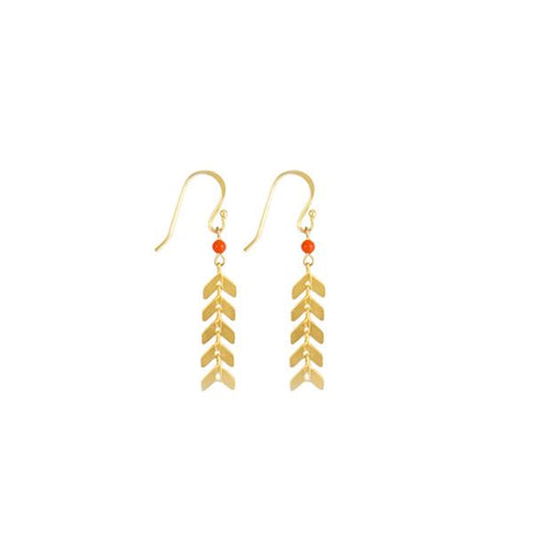 Eden Desert wildflower earrings - gold plated arrows point up to a pink glass bead - Ethically handmade Jewellery with 100% of profits supporting women rescued from human trafficking and sexual exploitation or forced marriage. Shop thoughtful, fair trade gifts at ONLY JUST.  