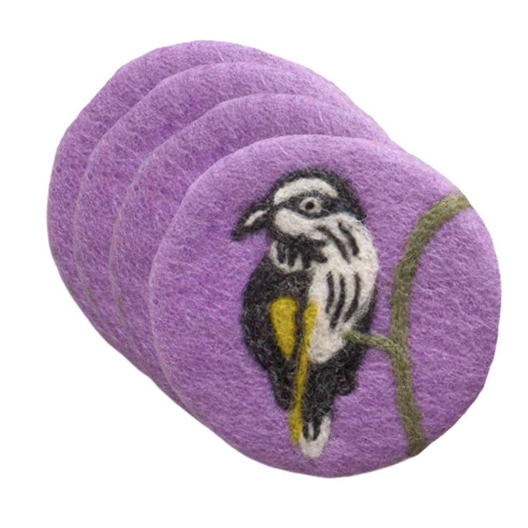 Felt Coaster Set - New Holland Honeyeater & Banksia - Nepal