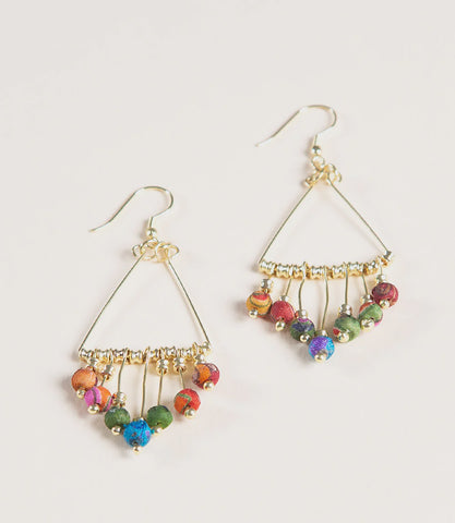 Upcycled Sari Fabric Earrings - Upcycled Fabric Earrings - Tri Drop - India