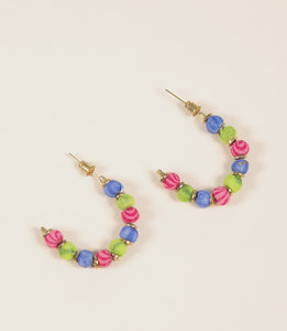 Upcycled Sari Fabric Earrings - 9 Bead Semi Circle - Blue/Green Theme - India