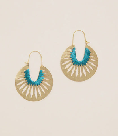 Jali - Silk Threaded Hoop Earrings - Teal - India