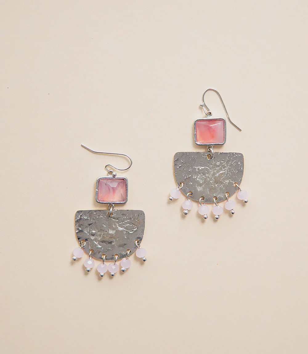 Satya - Rose & Silver Half Moon Earrings - India
