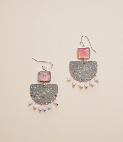 Satya - Rose & Silver Half Moon Earrings - India
