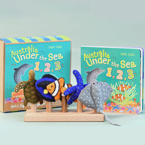 Tara Treasures - Book and Finger Puppet Set - ‘Australia Under the Sea 1 2 3’ - Nepal