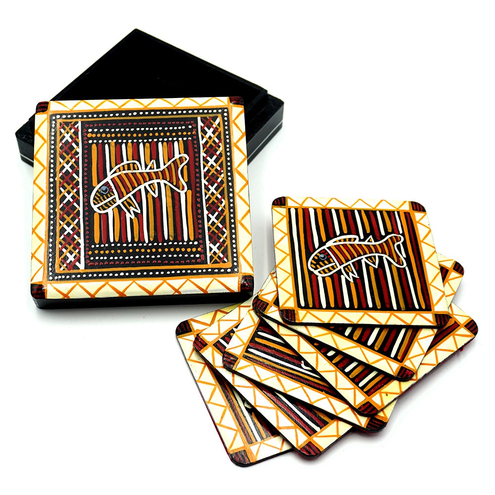Better World Arts - Lacquer & Papier Mache Coasters - 4 set - Design: Jane Margaret TIPUAMANTUMIRRI - India