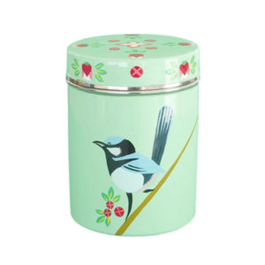 Songbird Superb Fairy Wren & Boronia Hand-Painted Enamelware  Canister - India