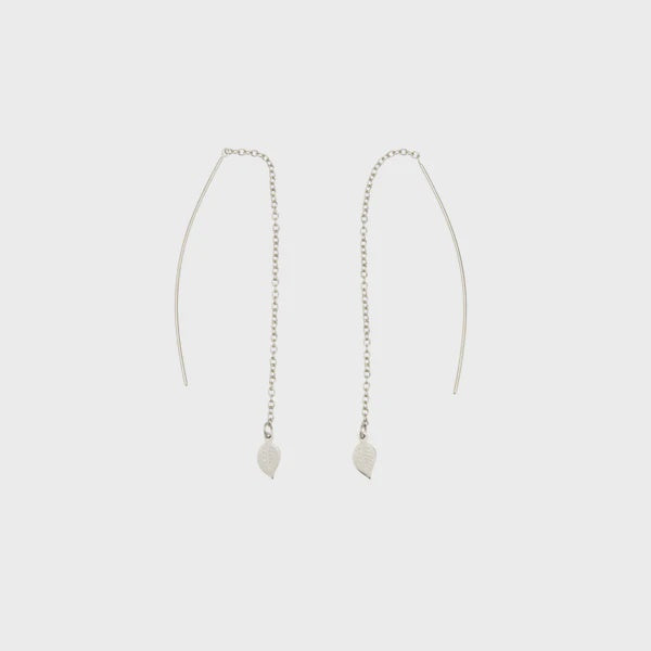 Leaf Drop Thread Earrings - Silver - Asia
