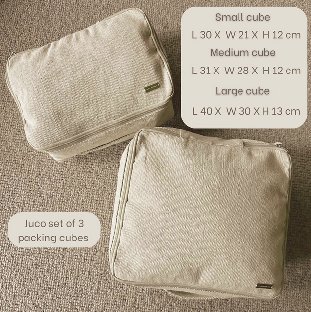Eco Friendly Cotton/Jute Travel Packing Cubes - large set of 3