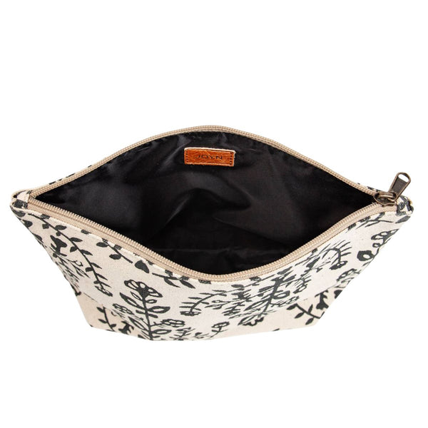 Hand-Block Printed Cotton Large Waterproof Pouch - Meadow Folk - India