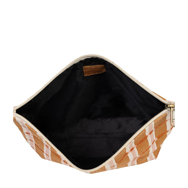 Hand-Block Printed Cotton Large Waterproof Pouch - Ember Plaid - India