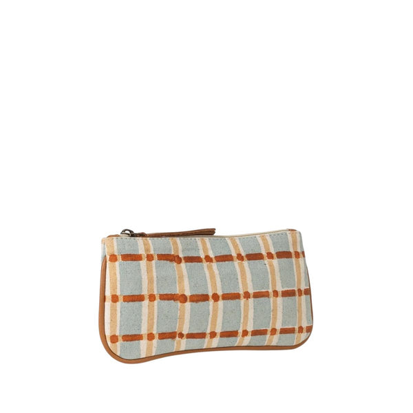 Hand-Block Printed Cotton Pencil Pouch - Powder Plaid - India