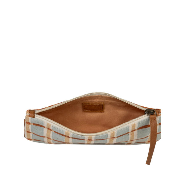 Hand-Block Printed Cotton Pencil Pouch - Powder Plaid - India