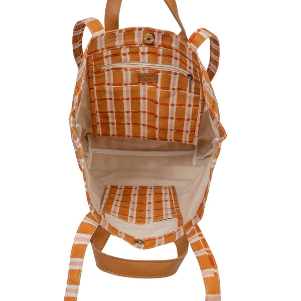 Hand-Block Printed Cotton Carryall Tote Bag - Ember Plaid - India