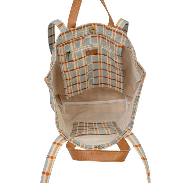 Hand-Block Printed Cotton Carryall Tote Bag - Powder Plaid - India