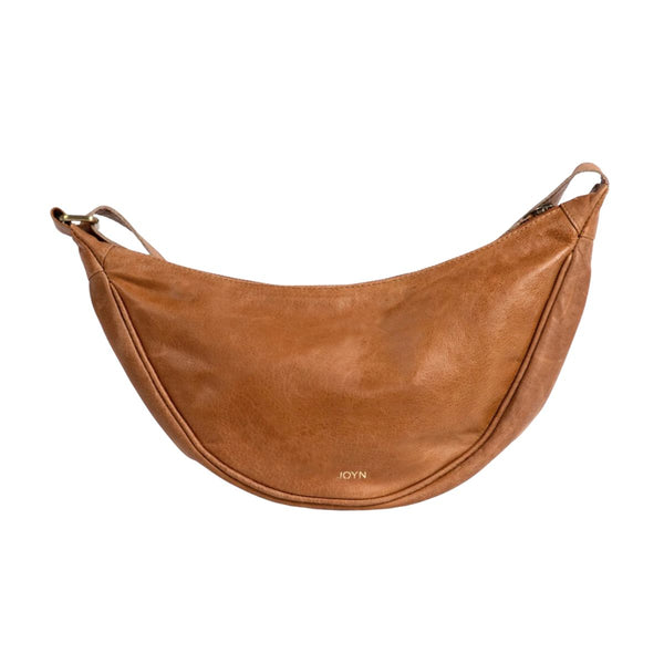 Leather Moon Sling Bag in Camel - India