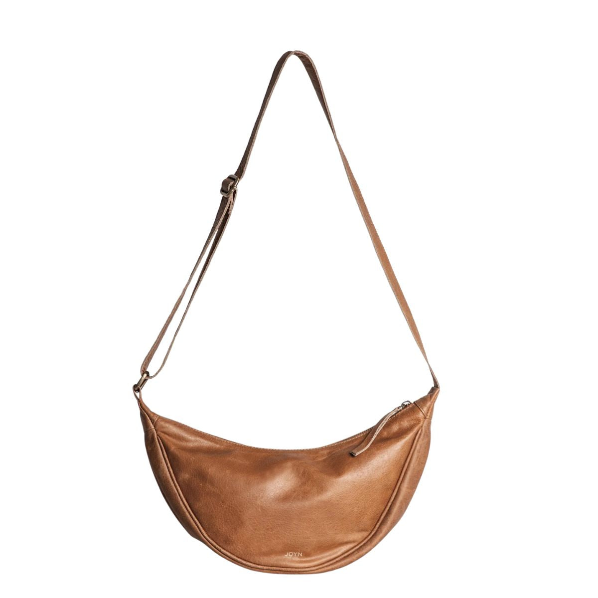 Leather Moon Sling Bag in Camel - India