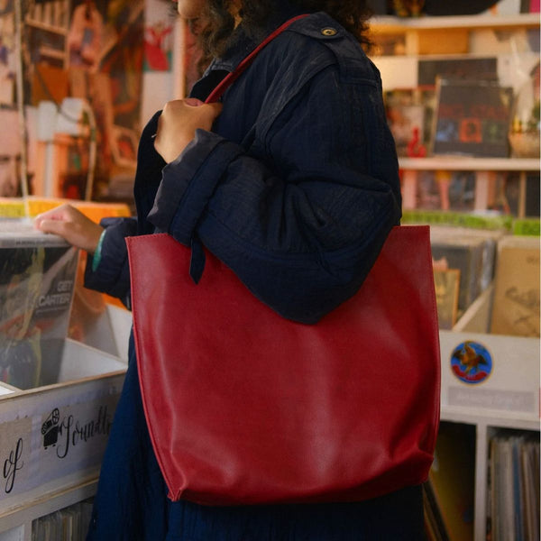 Pebbled Leather Everyday Tote - Cherry - India