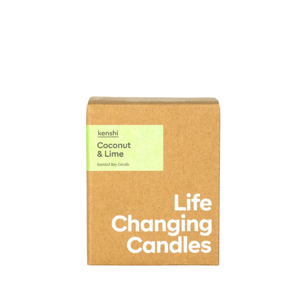 Kenshi Coconut & Lime candle packaging on a white background