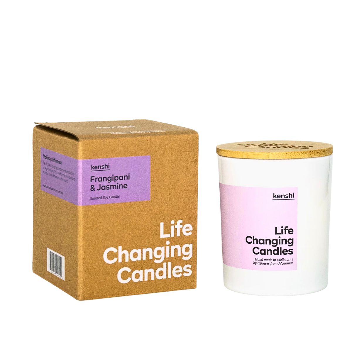 Kenshi Life Changing Candles packaging and candle on a white background