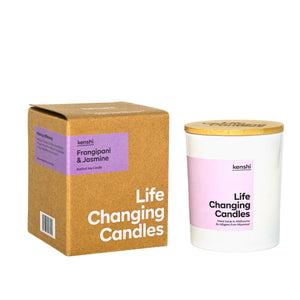 Kenshi Life Changing Candles packaging and candle on a white background