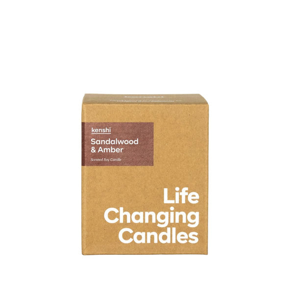 Kenshi Sandalwood & Amber candle packaging on a white background