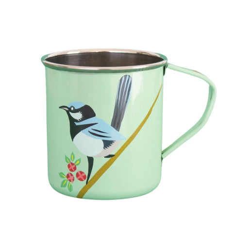 Hand-Painted Mug - Superb Fairy Wren & Boronia - India