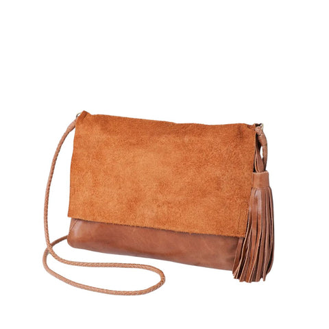 Perla Suede Leather Bag in Walnut - Indonesia