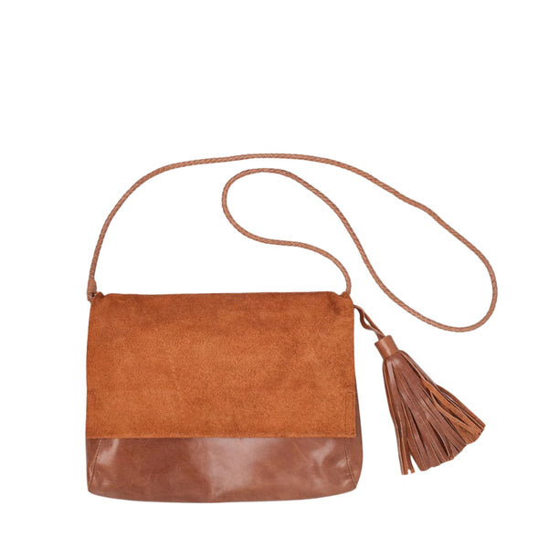 Perla Suede Leather Bag in Walnut - Indonesia