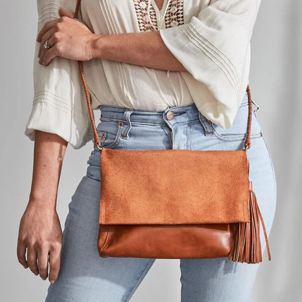 Perla Suede Leather Bag in Walnut - Indonesia