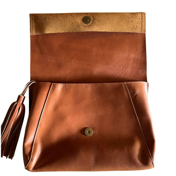Perla Suede Leather Bag in Walnut - Indonesia