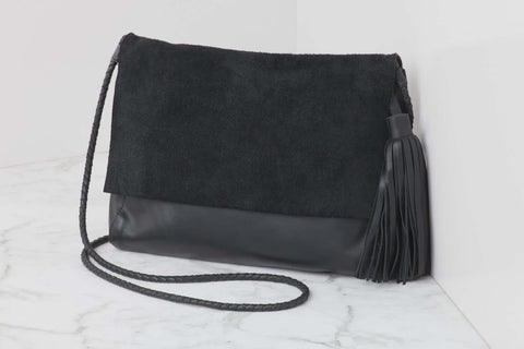 Perla Suede Leather Bag in Black - Indonesia
