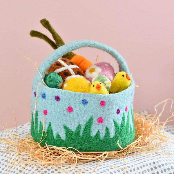 Felt Easter Egg Hunt Basket - Blue With Dots - Nepal