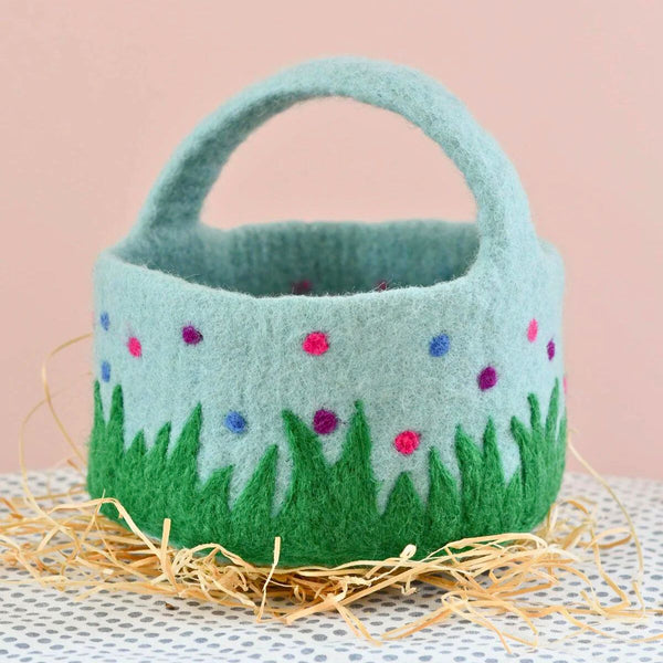Felt Easter Egg Hunt Basket - Blue With Dots - Nepal