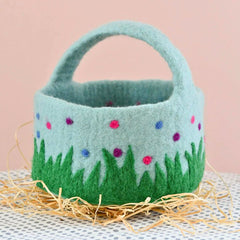 Felt Easter Egg Hunt Basket - Blue With Dots - Nepal