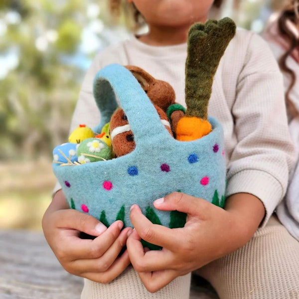 Felt Easter Egg Hunt Basket - Blue With Dots - Nepal