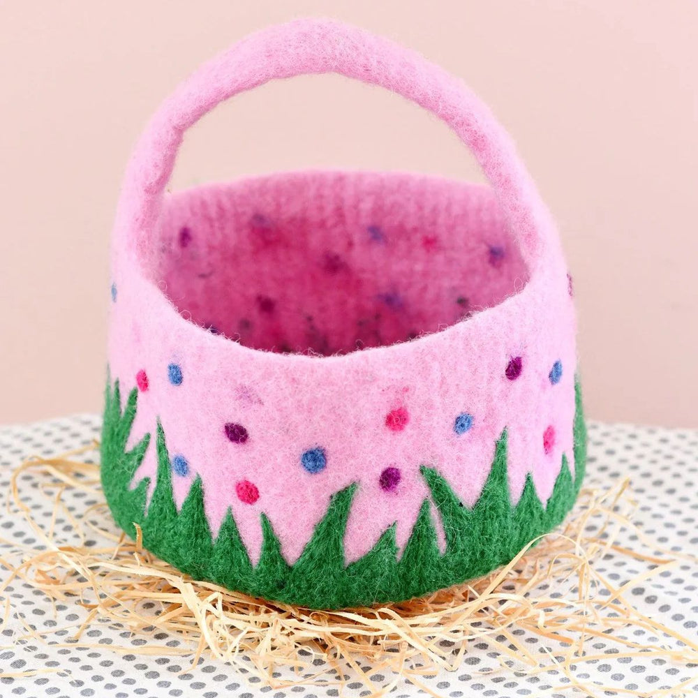 Felt Easter Egg Hunt Basket - Pink With Dots - Nepal