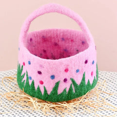 Felt Easter Egg Hunt Basket - Pink With Dots - Nepal