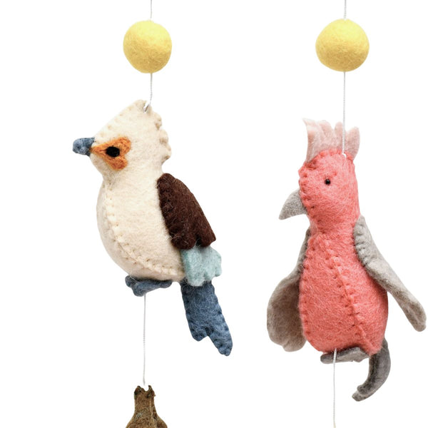 Felt kookaburra and galah details