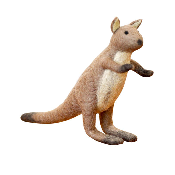 Plush felt toy kangaroo on a white background