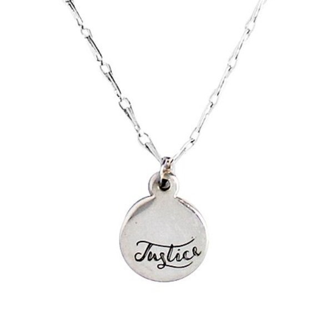 silver pendant with justice engraving hangs on silver chain - Eden Love & Justcie colletion - Shop Ethical Jewellery & Fair Trade Gifts Melbourne at ONLY JUST 