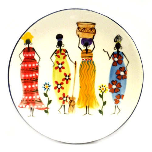 Kapula handmade & handpainted ceramic dessert plate - white background with african ladies motif - Shop Fair Trade, Handmade, Ethical Gifts and homewares at ONLY JUST 