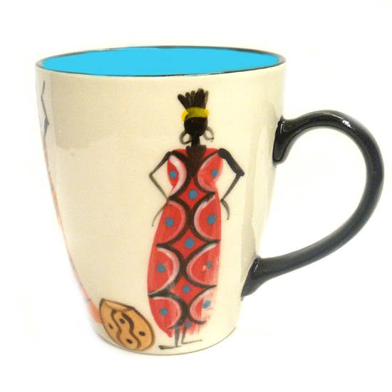 Kapula handmade & hand painted ceramic mug - white background with african ladies motif - Shop Fair Trade, Handmade, Ethical Gifts and homewares at ONLY JUST 