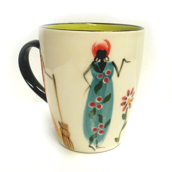 Kapula handmade & hand painted ceramic mug - white background with african ladies motif - Shop Fair Trade, Handmade, Ethical Gifts and homewares at ONLY JUST 