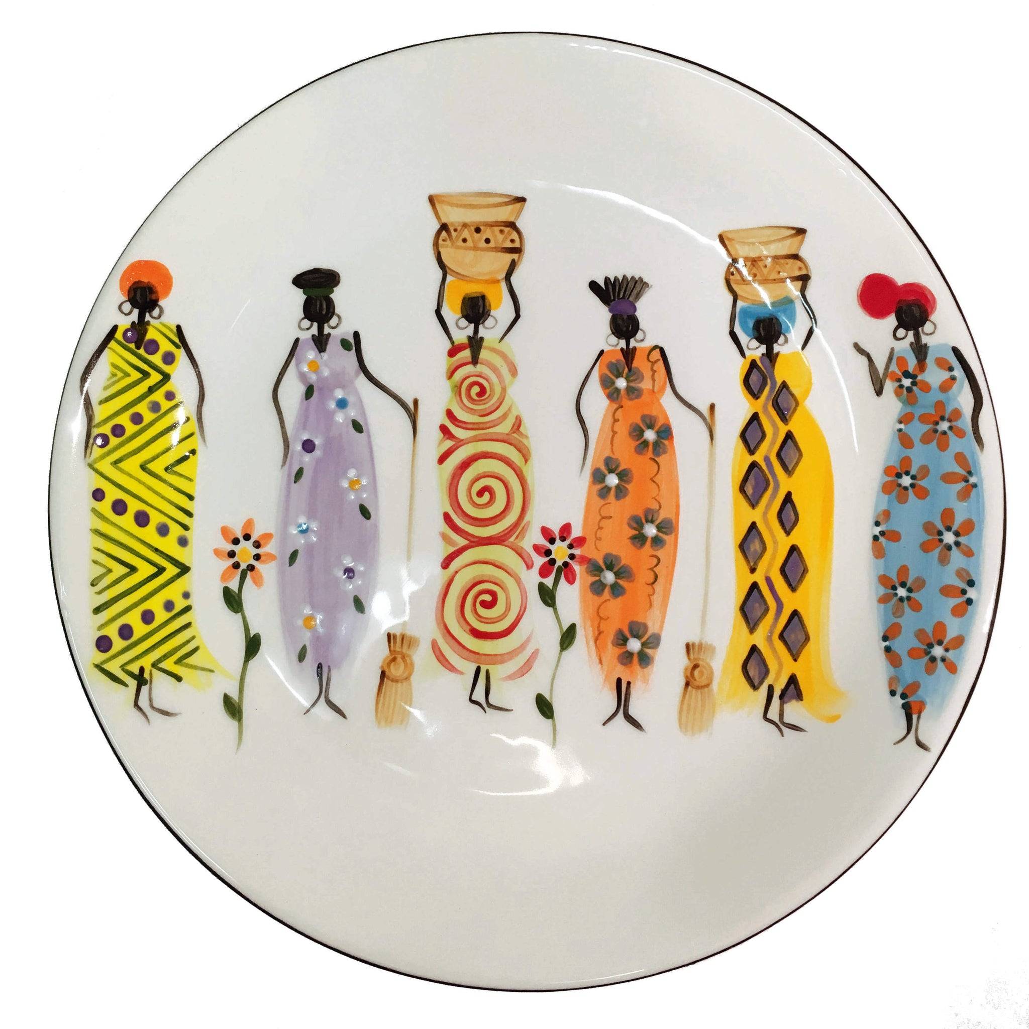 Kapula handmade & handpainted ceramic dinner plate - white background with african ladies motif - Shop Fair Trade, Handmade, Ethical Gifts and homewares at ONLY JUST 