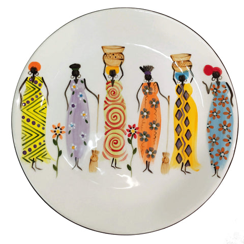 Kapula handmade & handpainted ceramic dinner plate - white background with african ladies motif - Shop Fair Trade, Handmade, Ethical Gifts and homewares at ONLY JUST 
