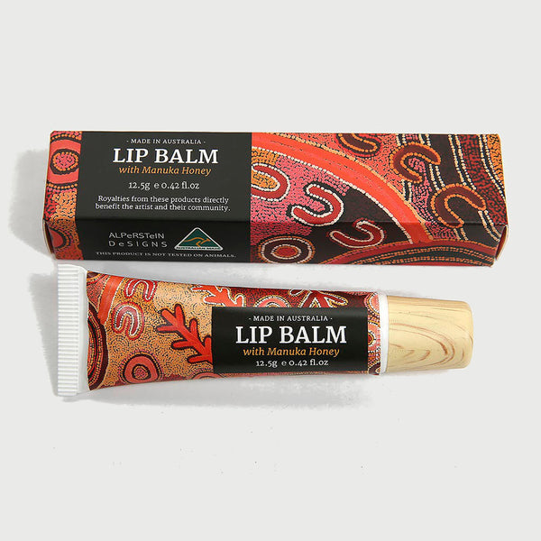 Alperstein Designs Fair Trade Gifts - Australian Made Manuka Honey Lip Balm - Aboriginal Art Print design by Artist Theo (Faye) Nangala Hudson