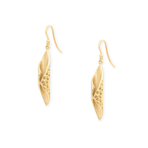 Eden Chrysalis earrings - gold plated curled chrysalis pendants on gold-plated hooks - Shop Ethical Jewellery & Fair Trade Gifts Melbourne at ONLY JUST 